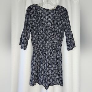Abercrombie & Fitch navy romper with 3/4 bell sleeves and ruffled hem size M